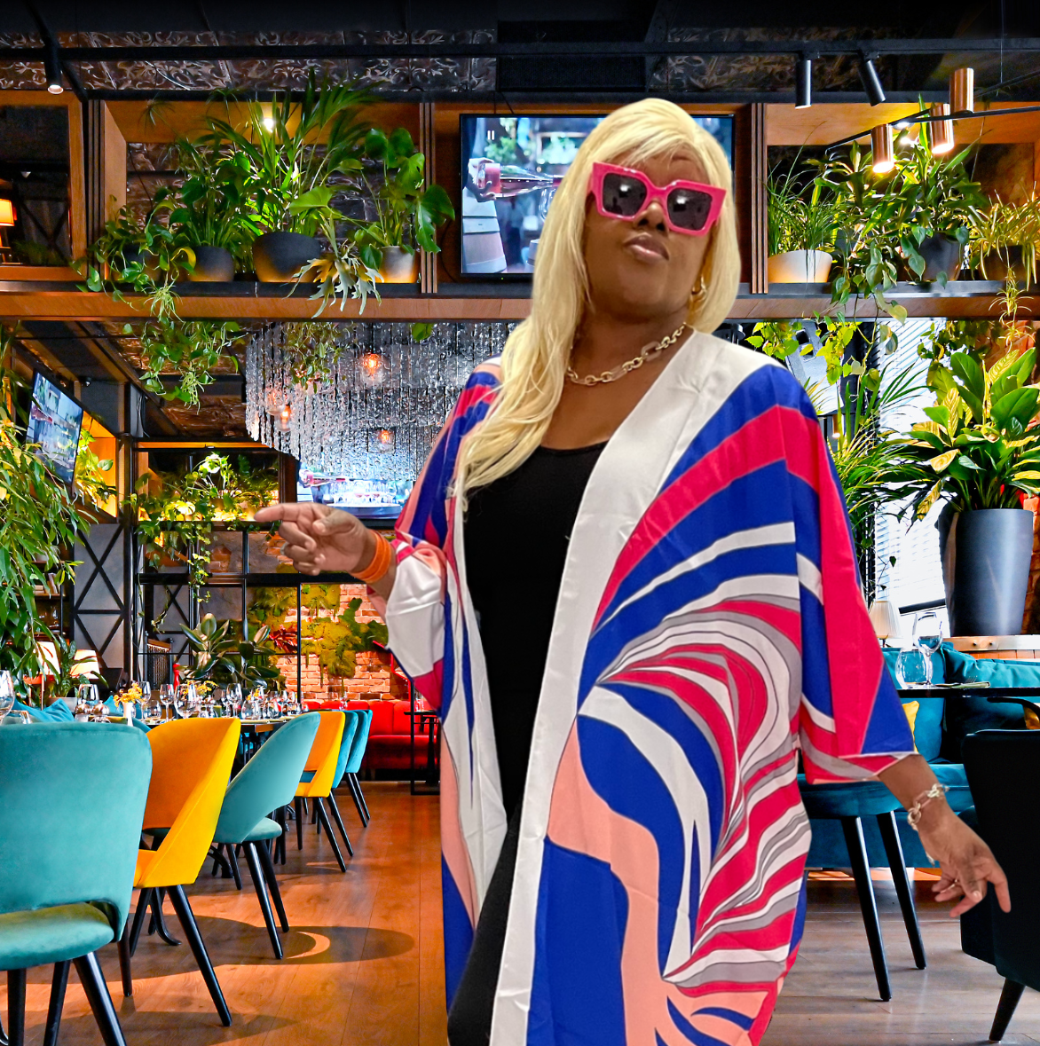 Blue, White & Pink Kimono Style Beach Cover Up